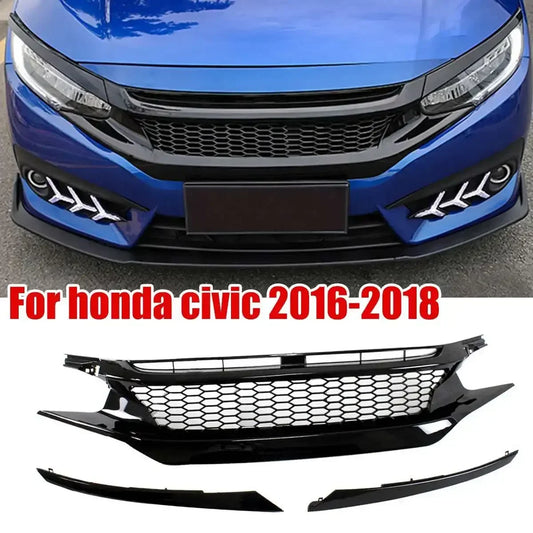 Gloss Black Front Sport Style Mesh Grill Grille/Grilles Kidney For HONDA CIVIC 2016-18 10TH Gen 4 door and 2 door models