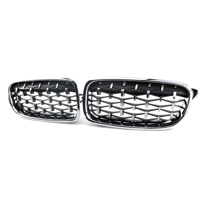 NEW-Glossy Black Dual Slats Front Kidney Grille Chrome Diamond Grill Replacement for BMW 3 series F30 F31 F35 2011-2019