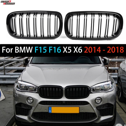 2-Slat ABS Gloss Black Racing Grills Kidney Grille For BMW F15 X5 (2014 - 2018) F16 X6 (2015 - 2019) Car Front Hood Bumper Grill