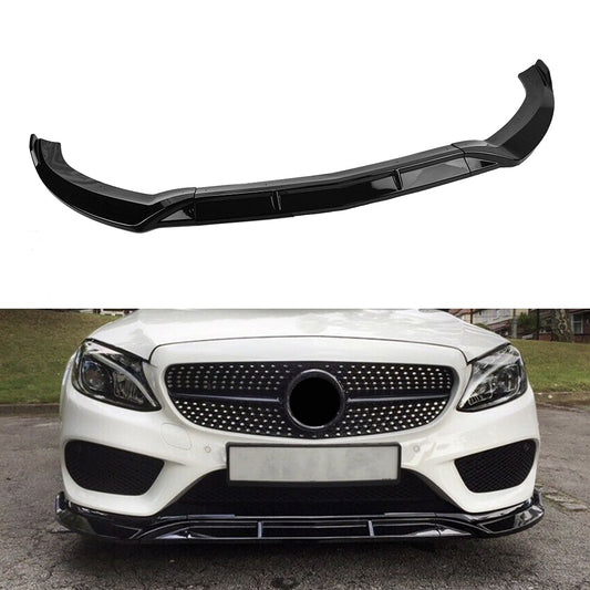 Front Spoiler Bumper Lip For Mercedes-Benz C-Class W205 Sport 2015-2018 C180 C200 C300 Gloss Black Lower Guard Blade Splitter