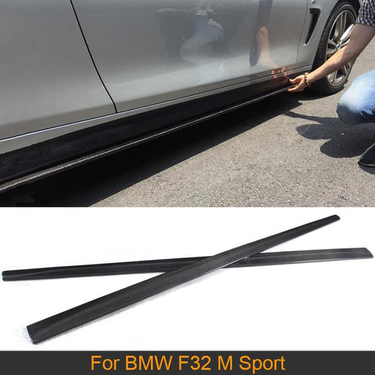 4 Series Car Fiber Side Skirts Trims Lip Aprons For BMW F32 M Sport Bumper 2014 - 2017 2PCS Side Skirts Carbon Fiber / ABS Black