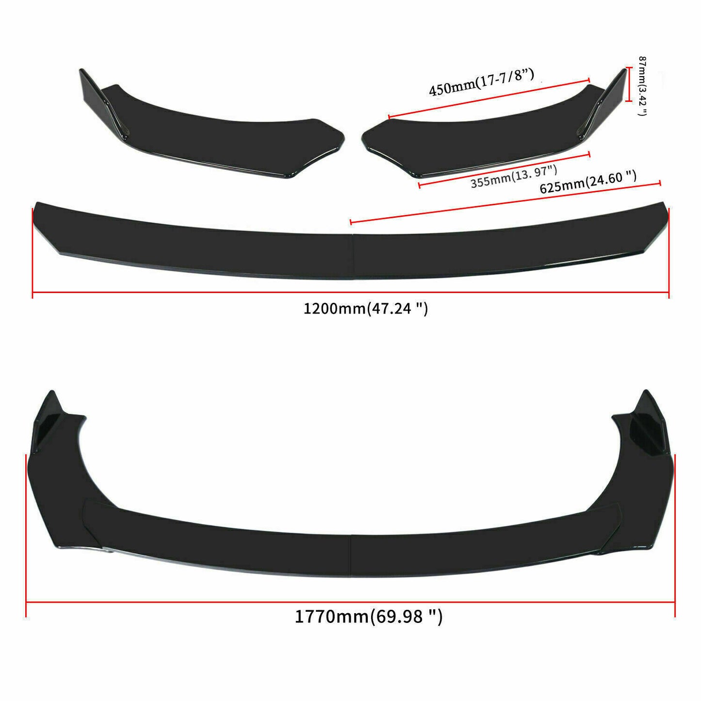 4PCS Front Bumper Lip Spoiler Side Splitter Chin Body Kit For Audi