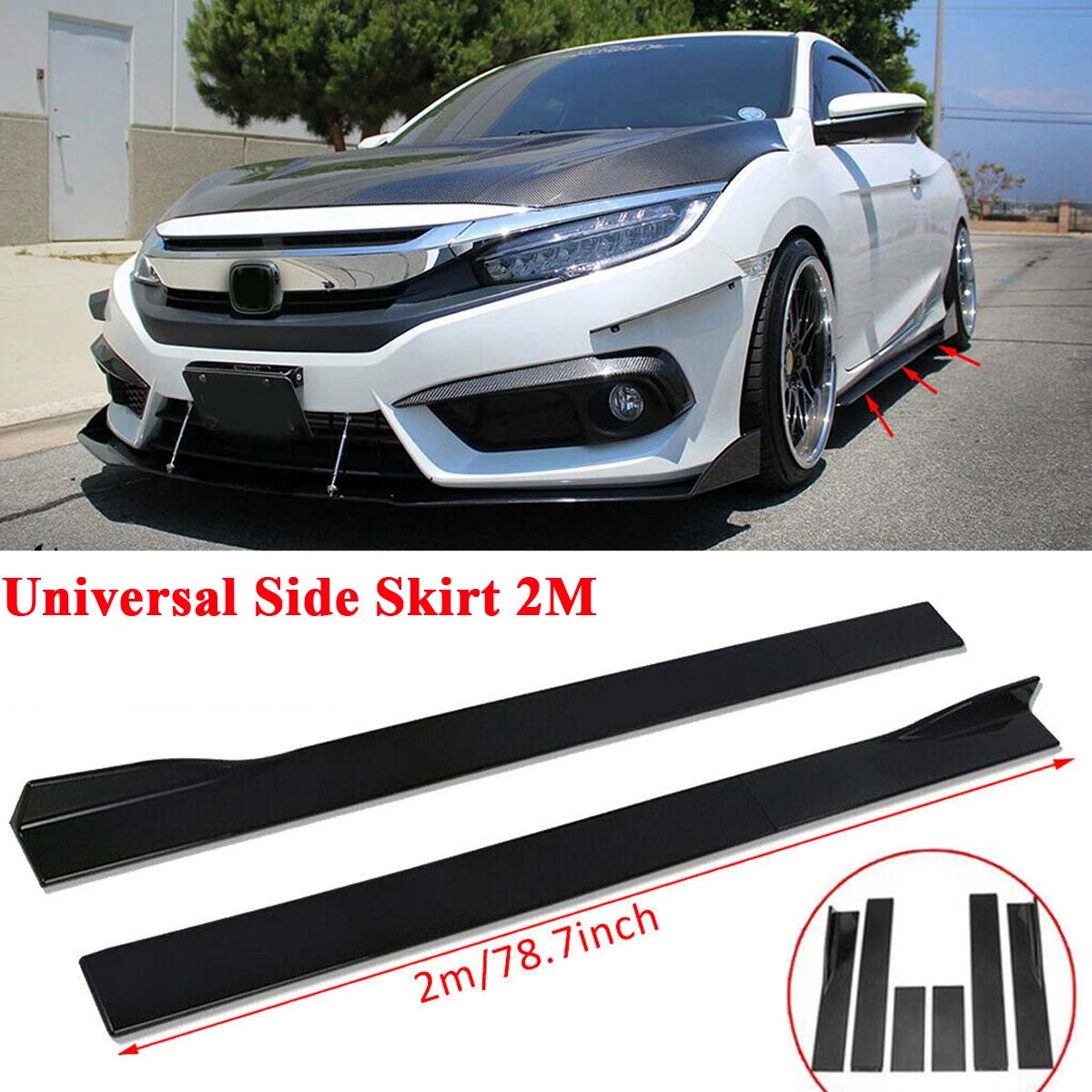 2M Side Skirt Universal For Honda Civic Si Coupe Sedan 2000-2022 Extension Splitters Apron Lip Splitter Winglet Car Accessories